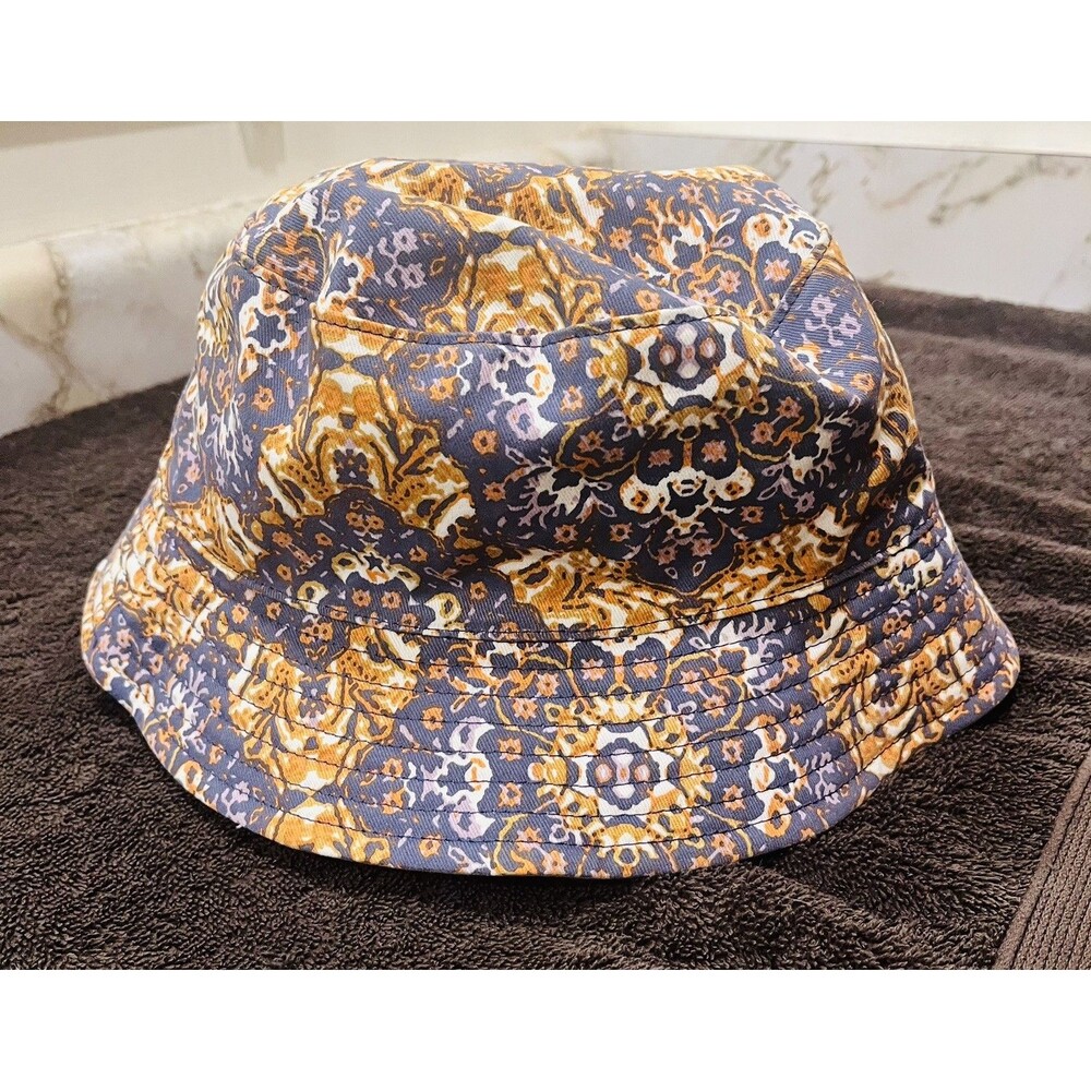 Compliments Reversible Bucket Hat One Size Blue Orange Floral Paisley Cotton